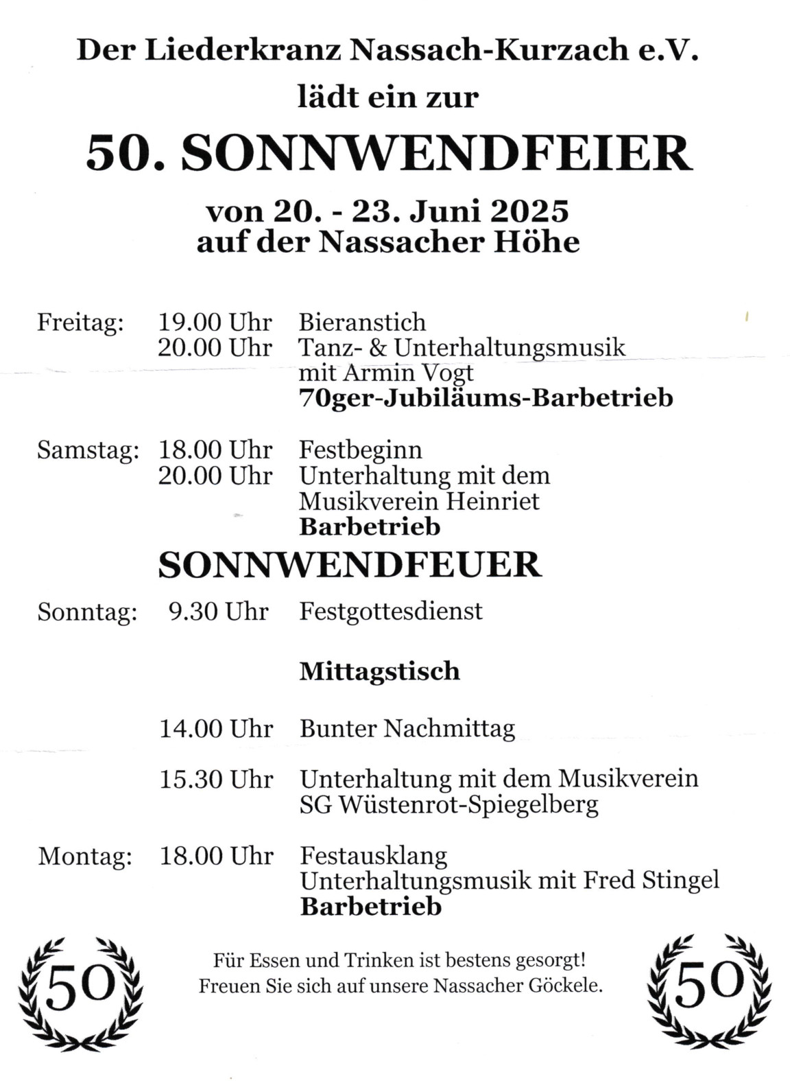 Einladung zur 50. Sonnwendfeier auf der Nassacher Eb